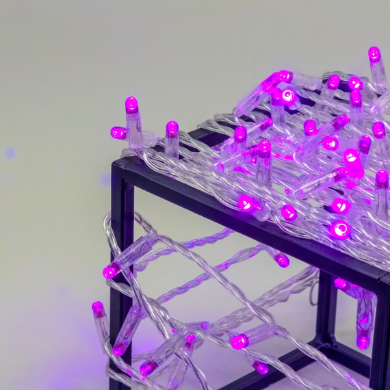 Светодиодная гирлянда 10 м. с колпачком, 100 LED, пурпурный, 220 В, статика, прозрачный провод ПВХ, IP65, LTC (PST100CAP-10-2PU)