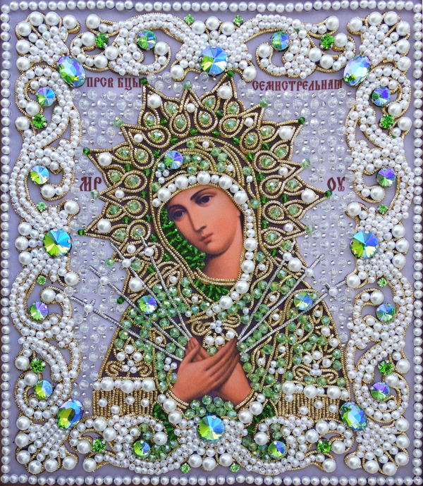 ЖС-4-ЗЗ Набор для вышивания хрустальными камнями Богородица Семистрельная (зеленый)