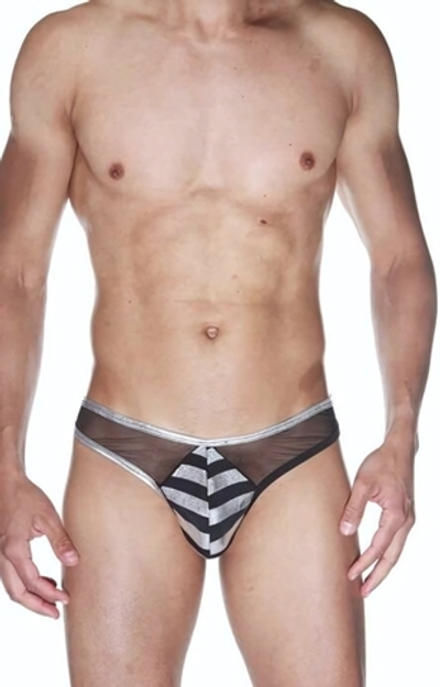 Стильные трусы-джоки в полосочку (Размер: L-XL) (Цвет: серебристый с черным)