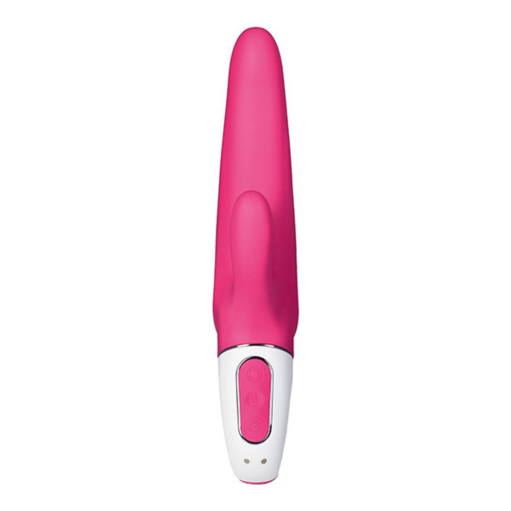 Ярко-розовый вибратор 22,1см с клиторальным отростком Satisfyer Mr.Rabbit