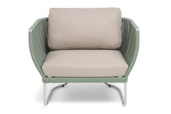 "Фиджи" кресло плетеное из роупа, каркас алюминий светло-серый (RAL7035) муар, роуп зеленый (4204) круглый tex, ткань Mossle бежевая