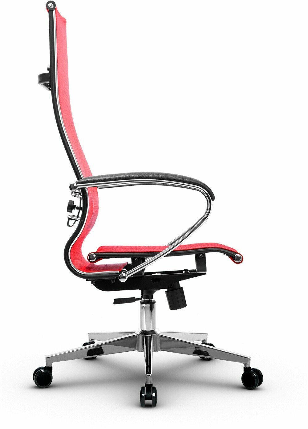 Кресло офисное МЕТТА "К-7" хром, прочная сетка, сиденье и спинка регулируемые, красное