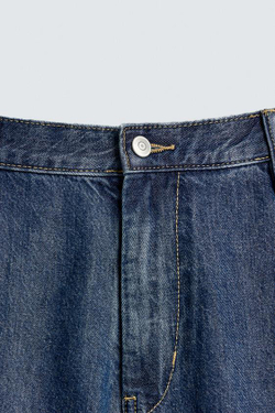 ZARA ЛЕГКИЕ ДЖИНСОВЫЕ ШОРТЫ STRAIGHT FIT, СИНИЙ