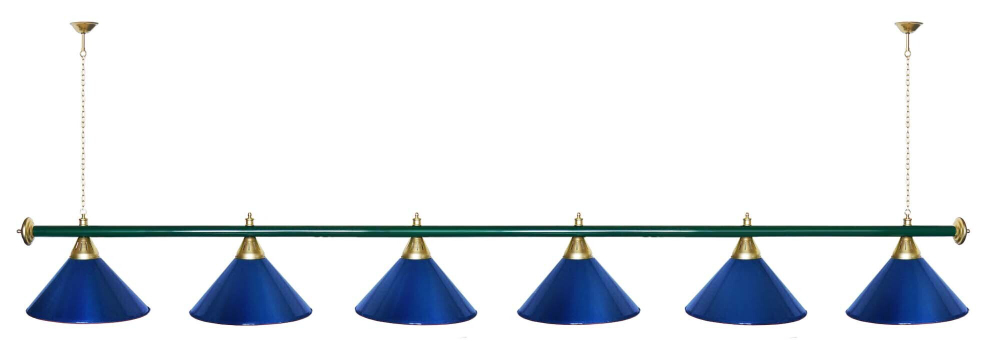 Лампа STARTBILLIARDS 6 пл. (плафоны зеленые,штанга зеленая,фурнитура золото)