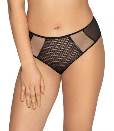 Трусики-бразилиана с полупрозрачными вставками (Размер: XL) (Цвет: черный)