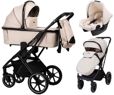 Детская коляска Peppy Tecla 3 в 1 с автокреслом Rise Milk Stone Chrome Edition (Бежевый)