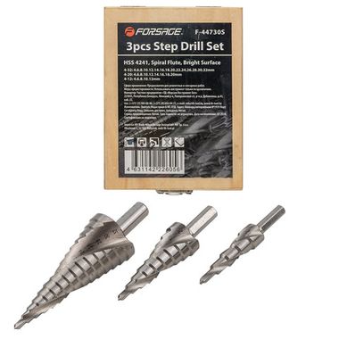 Набор сверл ступенчатых HSS 4241 3пр. (4-12, 4-20, 4-32мм), в кейсе Forsage F-44730S