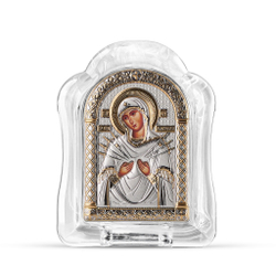 Семистрельная БМ, икона арочная, белое муранское стекло 65х85