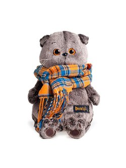 Мягкая игрушка Басик и шарф в клеточку 19см