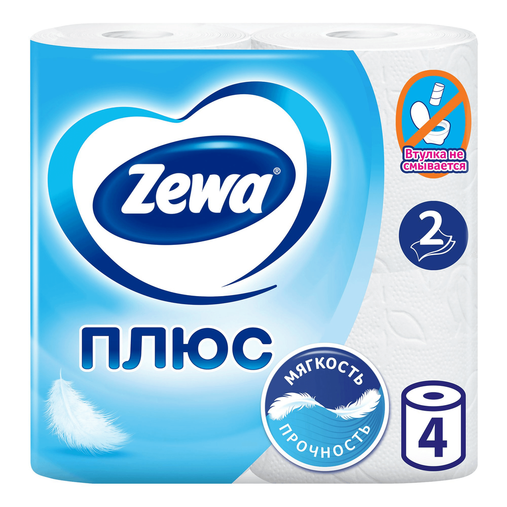 Туалетная бумага для личной гигиены Zewa Плюс с перфорацией двухслойная 4 шт