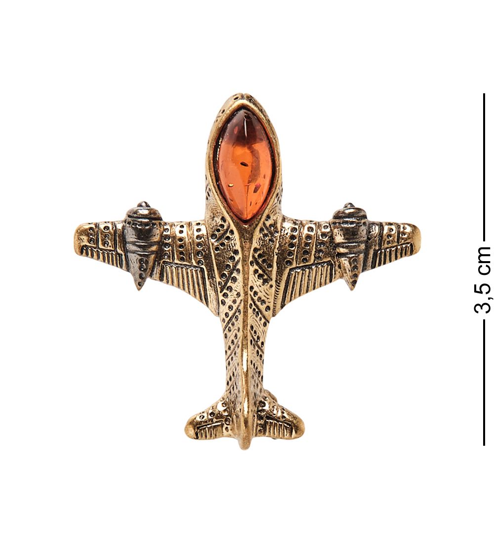 AM-1897 Брошь «Самолет Палм» (латунь, янтарь)