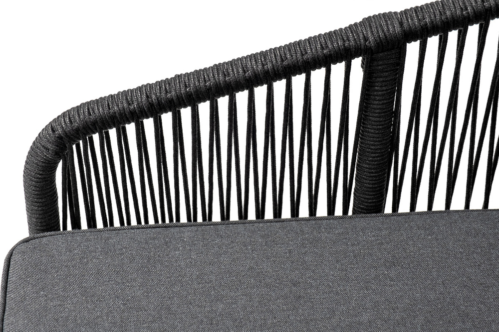 "Канны" диван модульный плетеный из роупа, каркас алюминий темно-серый (RAL7024), роуп темно-серый круглый, ткань темно-серая