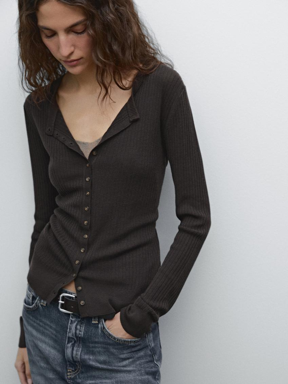 Massimo Dutti Трикотажный кардиган , шоколадно-коричневый