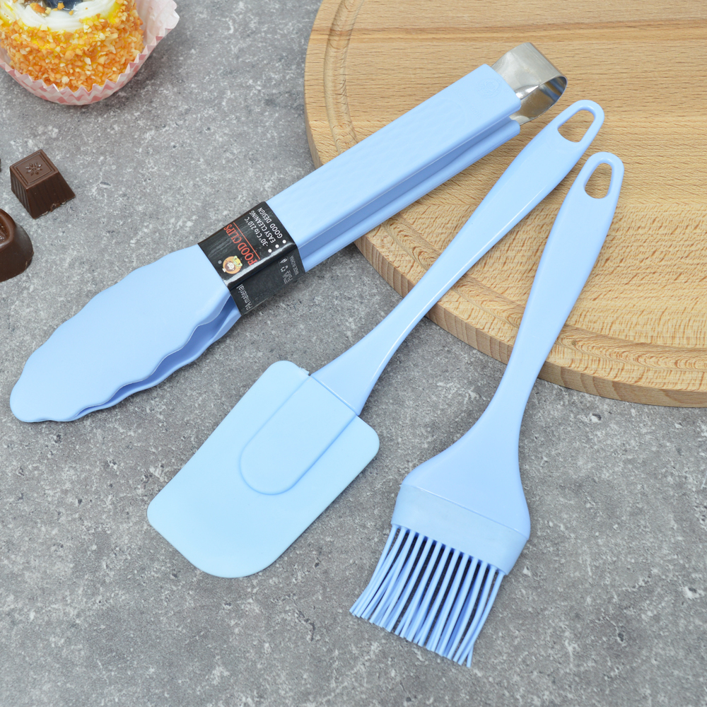 Набор кухонных принадлежностей силиконовый: лопатка+щипцы+кисточка, 24*5см/20.5*4.9см/25*5см, NNATA2