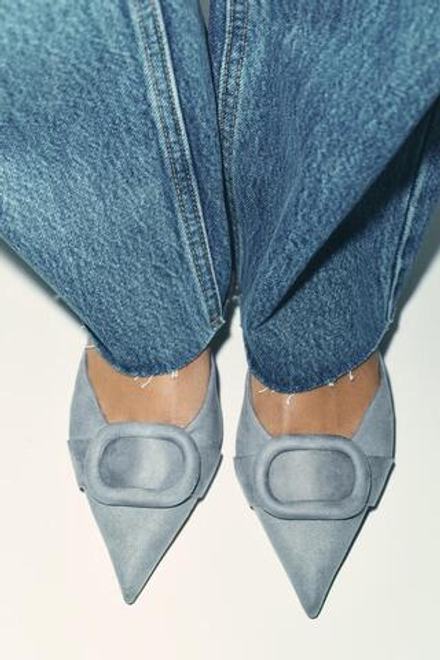 ZARA ТУФЛИ-МЮЛИ С ДЕКОРАТИВНЫМИ ДЕТАЛЯМИ, СИНИЙ