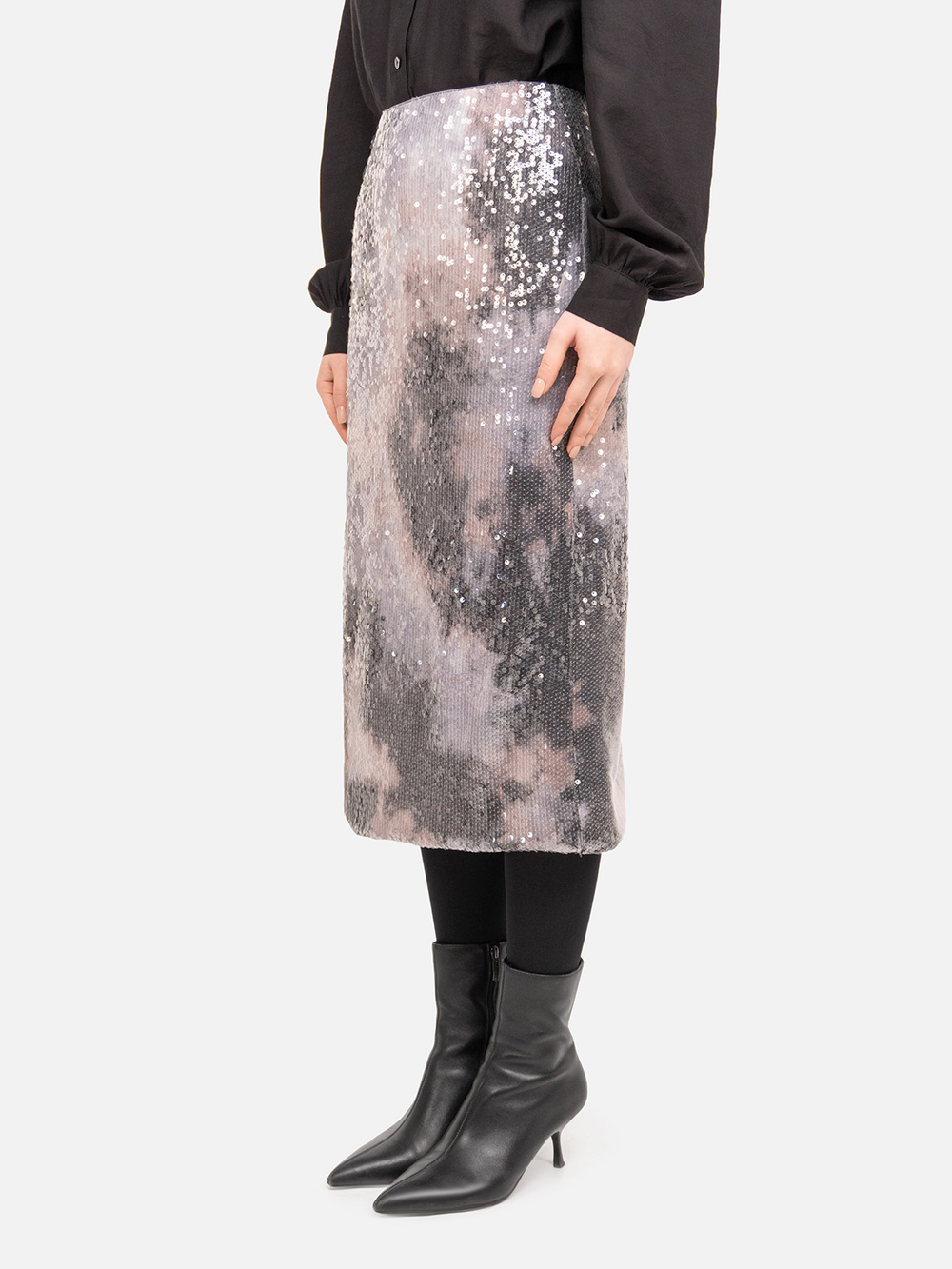 Юбка миди с пайетками "Щучка". Серая