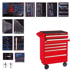 KING TONY (934-100MR) Набор инструментов в красной тележке, 204 предмета