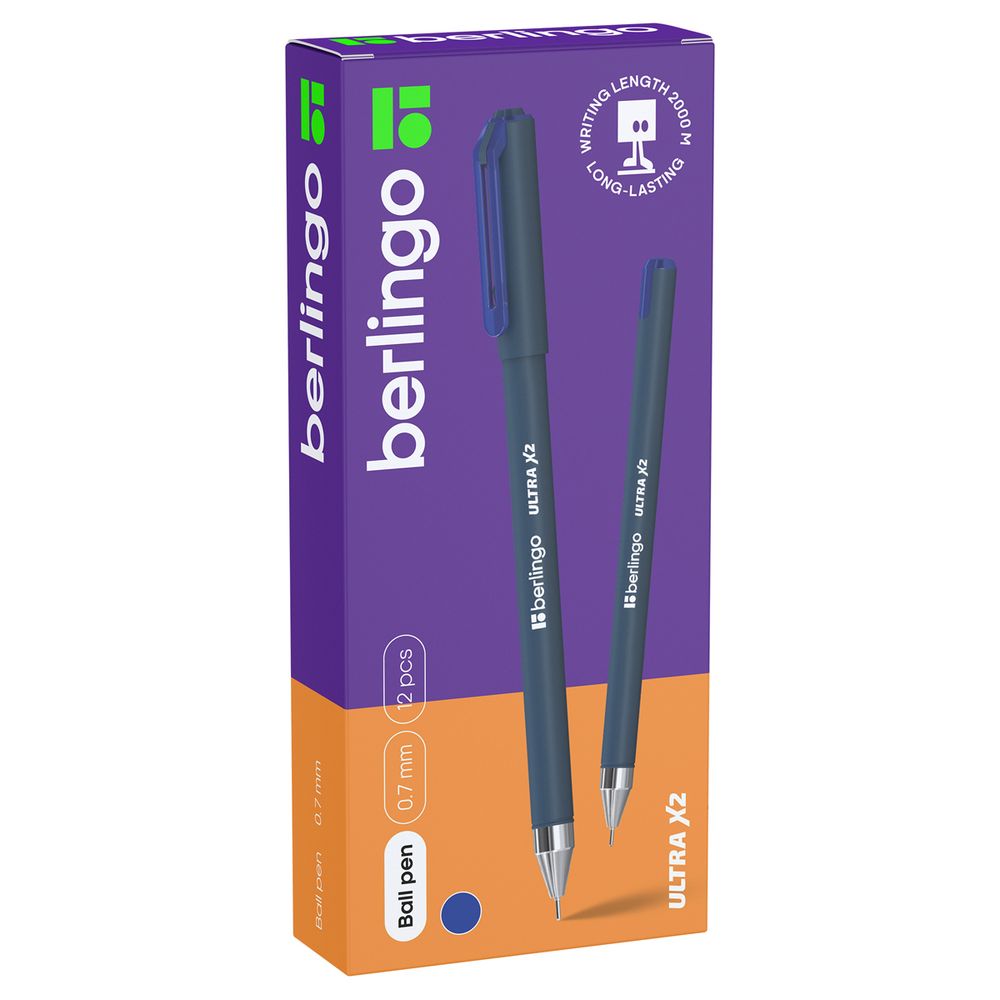 Набор Ручка шариковая Berlingo Ultra X2 синяя, 0.7мм,  игольчатый стержень, набор 12 шт