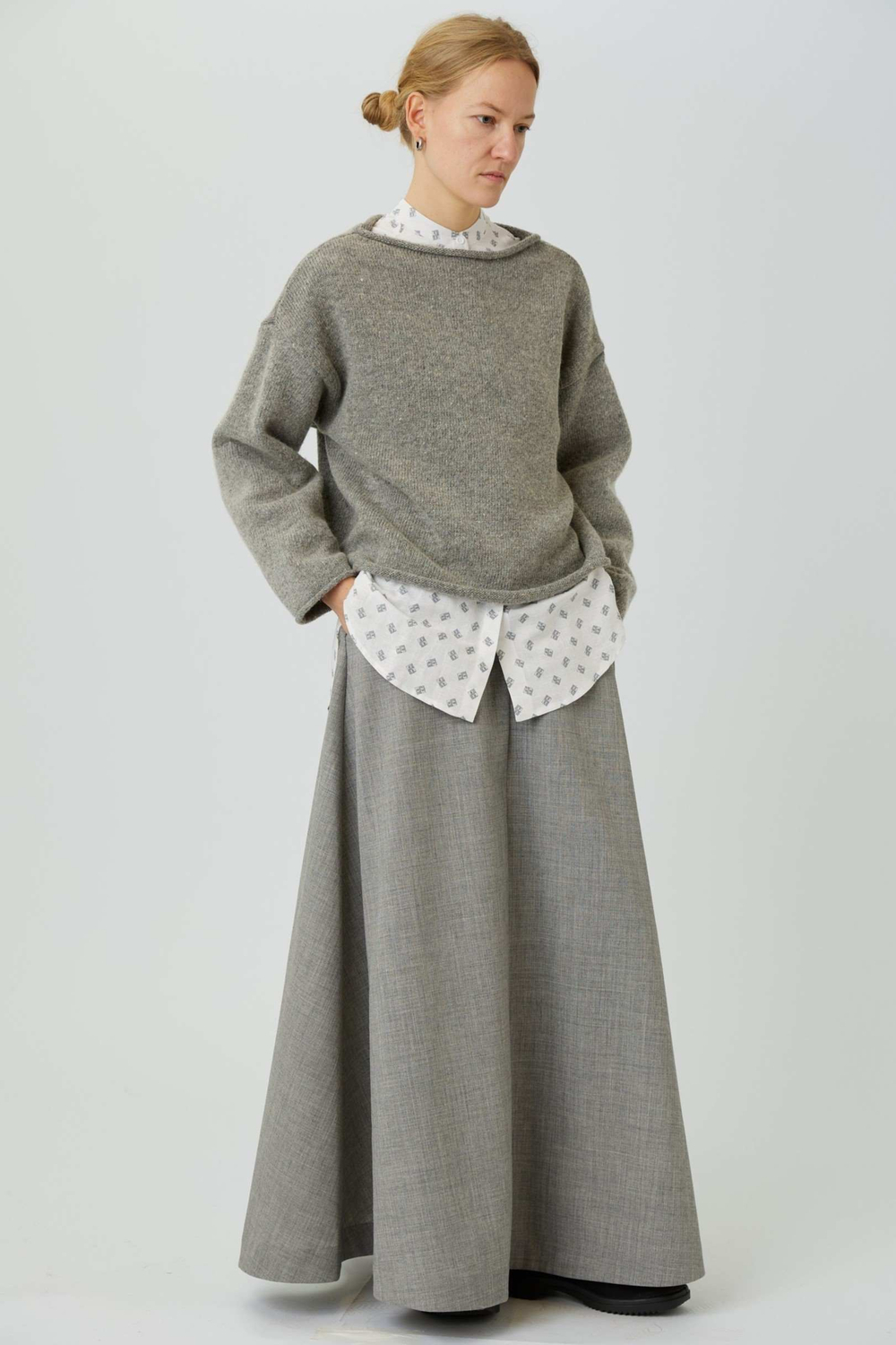 Юбка макси из светло-серой шерсти