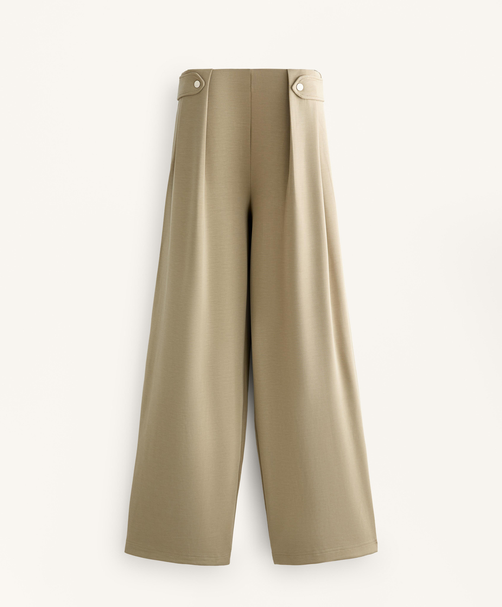 OYSHO Брюки с широкими штанинами и складками на поясе, бежево-зеленый