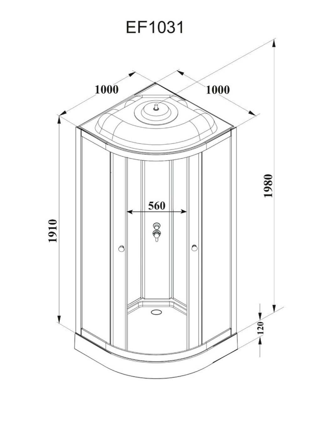 Кабина EF1031 душевая PARLY (100х100х210)