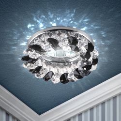 DK16 CH/WH/BK Светильник ЭРА декор круглый с мелкими хрусталиками MR16,12V/220V, 50W, хром/прозра | Декоративные встраиваемые светильники