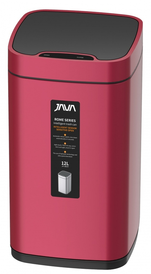 Ведро для мусора СЕНСОРНОЕ (квад. КРАСНЫЙ) 12л. JAVA