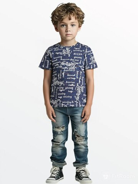 1070 Футболка детская кулирка надписи на джинсовом (72-140)