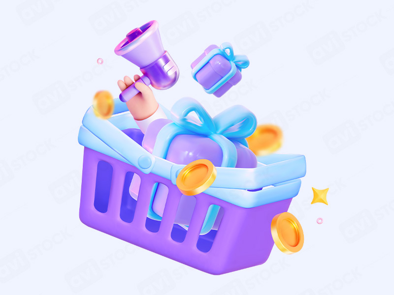 Корзина с мегафоном и подарком