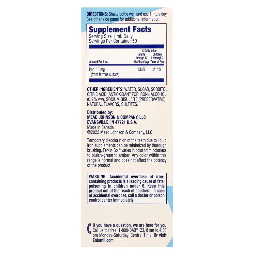Enfamil, Fer-In-Sol®, железные капли, для активного ума, от 0 до 24 месяцев, 50 мл (1 2/3 жидк. унц.)