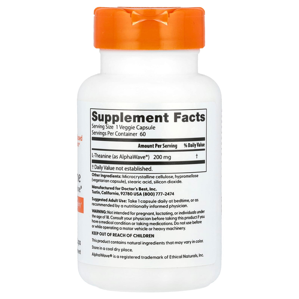 Doctor's Best, L-теанин, AlphaWave®, 200 мг, 60 растительных капсул