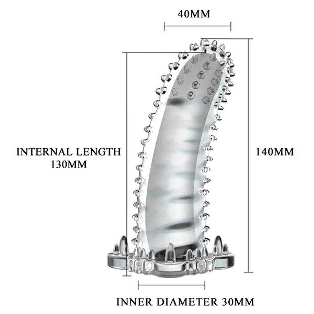 Прозрачная насадка удлинитель 14см с шипами и стимуляцией предвагинальной зоны Baile Brave Man BI-026202