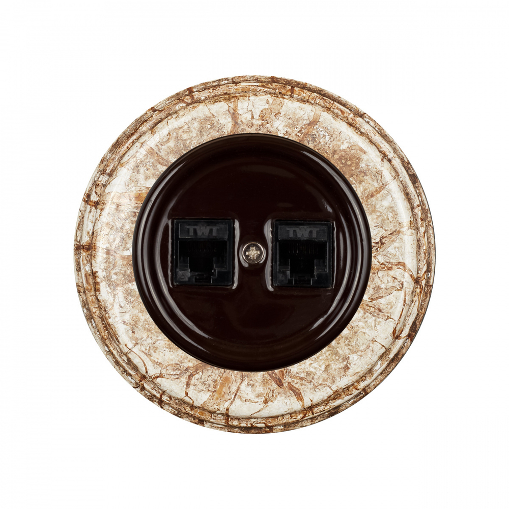 Розетка RJ45 информационная двойная, керамика, цвет коричневый B1-302-02