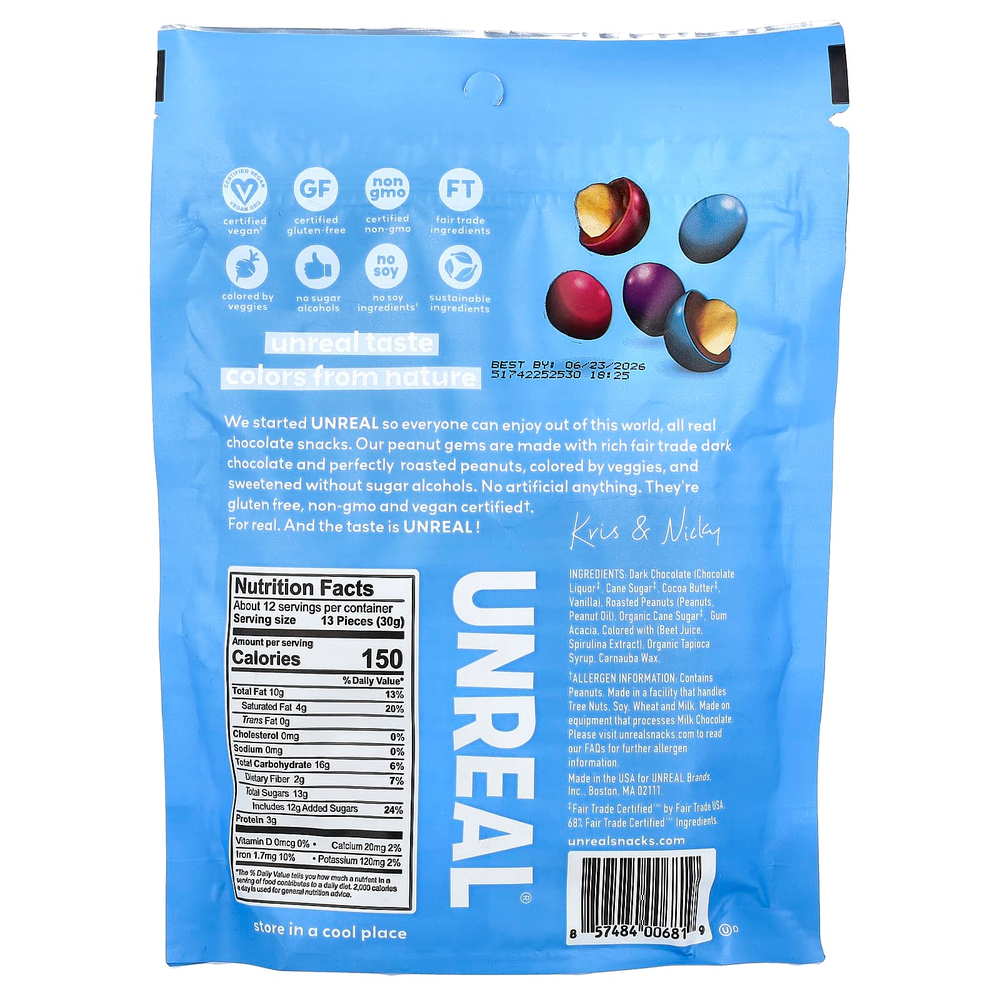 Unreal, Peanut Gems, темный шоколад, 369 г (13 унций)