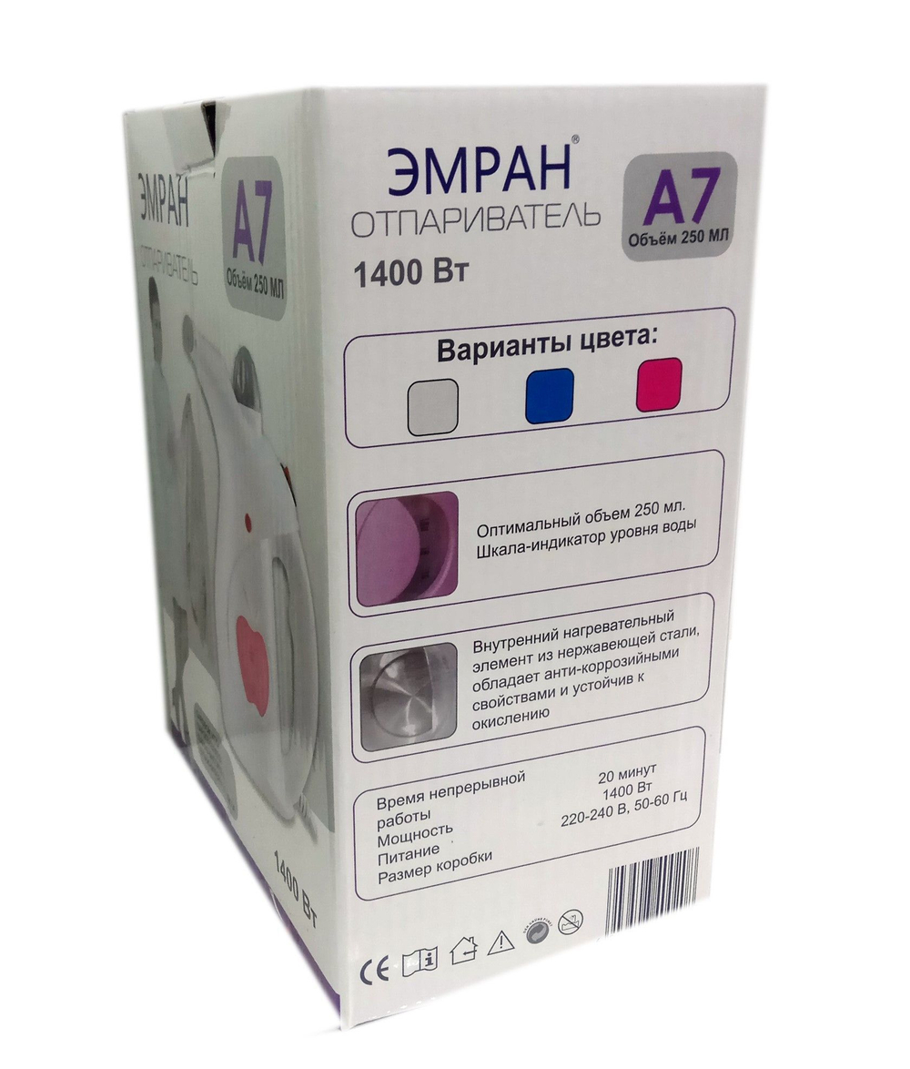 Ручной отпариватель одежды,  парогенератор ЭМРАН А7 с насадкой, 1400Вт, 250мл, цвет белый
