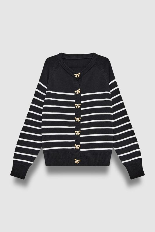 Кардиган вязаный в полоску, черно-белый