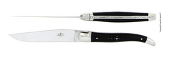 Set of 2 table knives, 2 stainless steel bolsters, dark horn tip handle