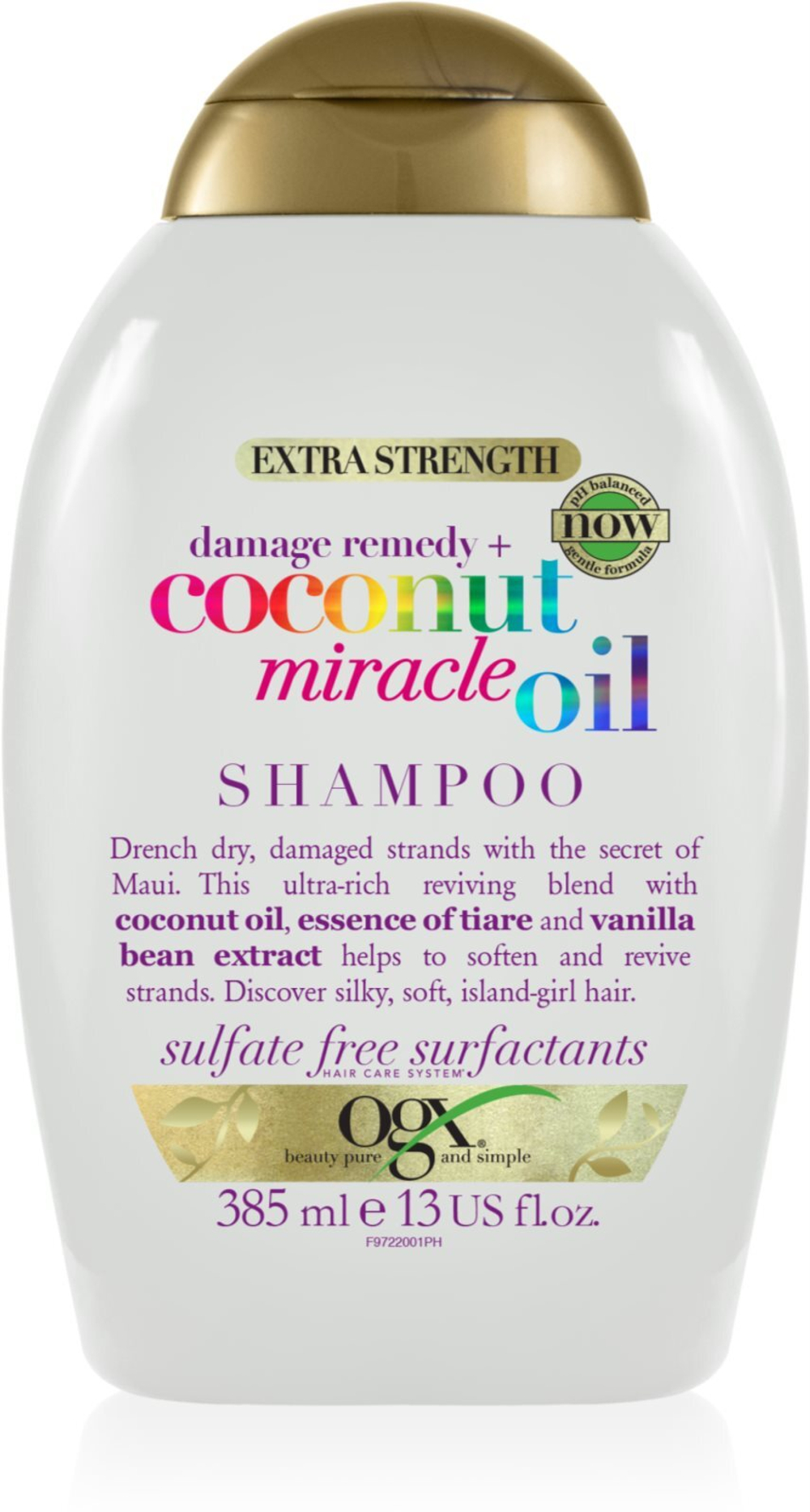 OGX Coconut Miracle Oil - укрепляющий шампунь для поврежденных волос С кокосовым маслом. /   385  ml  / GTIN 022796972200