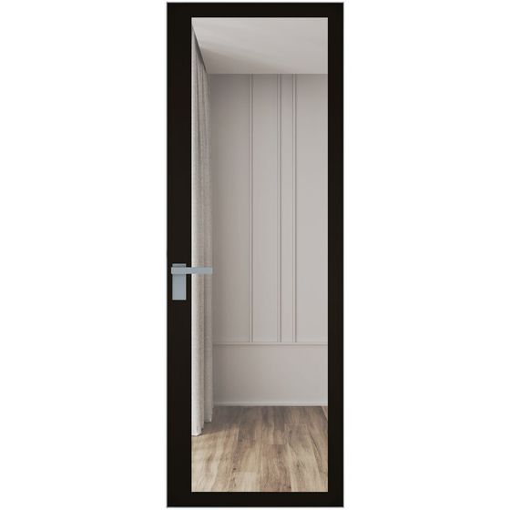 Алюминиевая дверь 2AGК кромка серебро стекло планибель бесцветный прокрас чёрный