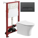 Унитаз подвесной Orange CI01-100W+APB244 безободковый, с крышкой микролифт, с инсталляцией, белый/кнопка черная