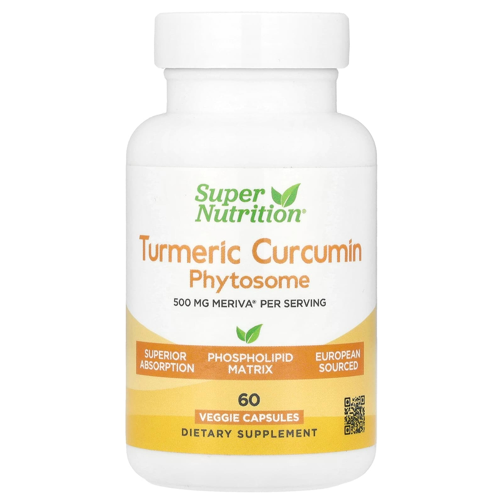 Super Nutrition, Turmeric Curcumin Phytosome Meriva®, фитосомы куркумина из куркумы, 500 мг, 60 растительных капсул