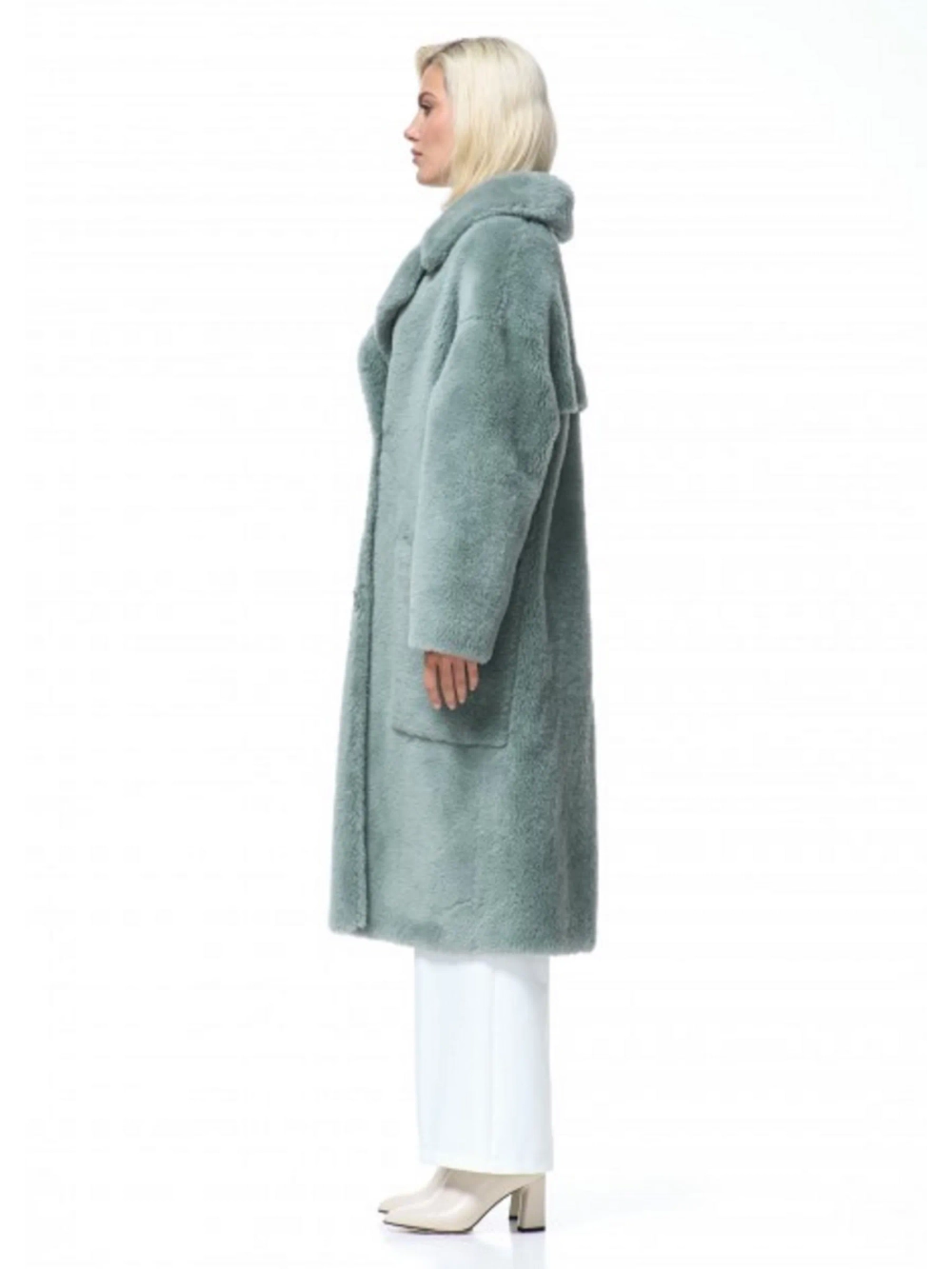 Шуба искусственная на основе шерсти чебурашка экомех, зеленая, SilverFox