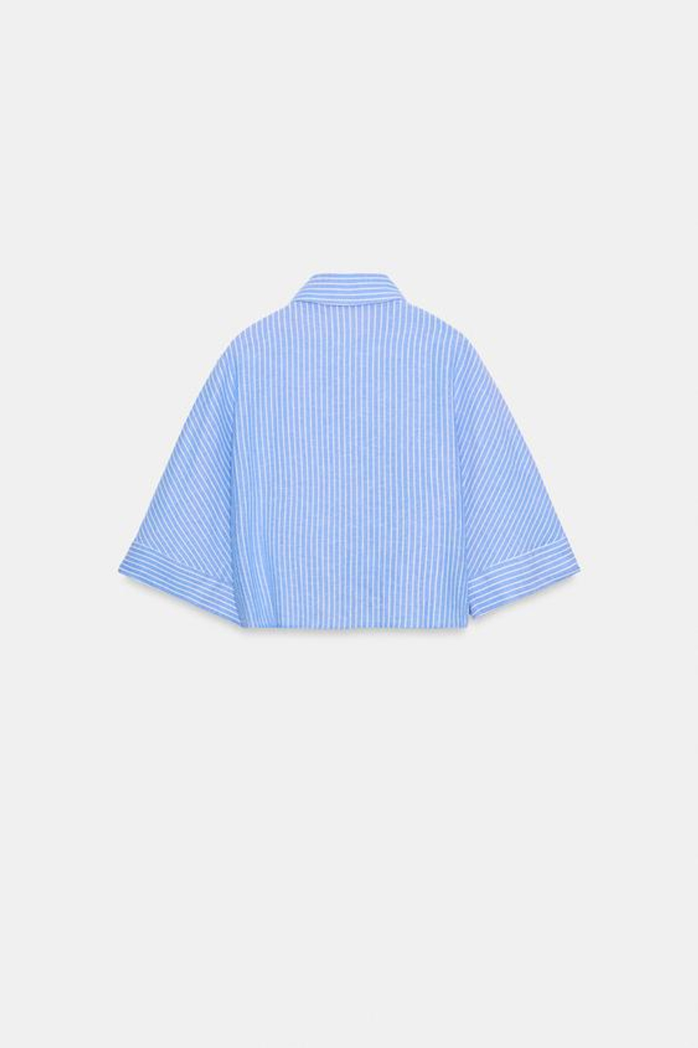 ZARA РУБАШКА С УЗЛОМ ИЗ СМЕСОВОГО ЛЬНА, СИНИЙ/БЕЛЫЙ