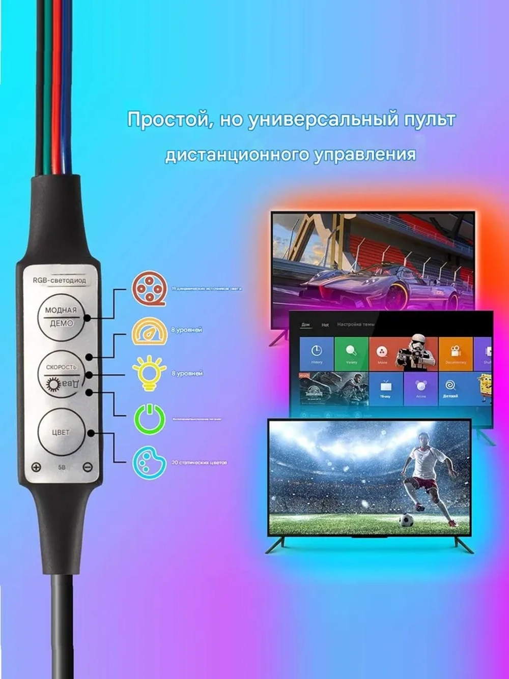 ARGB Светодиодная лента 5 Вт, Разноцветная лента, для дома, для компьютера, для вывески 5 Метров 5м GerShock