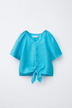 ZARA ТОП ИЗ 100% ЛЬНА, ВЫЦВЕТШИЙ СИНИЙ