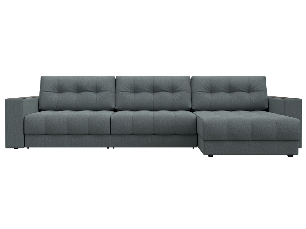 Диван угловой с декором Лига-049 НПБ Лонг, Амур 07 РОГОЖКА серый