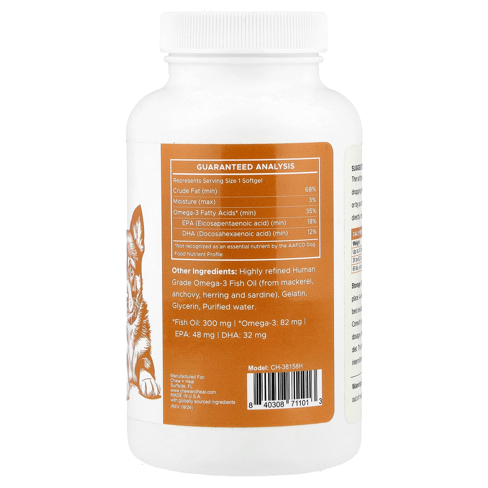 Chew + Heal, мини-капсулы омега-3 дикого улова, для собак и кошек, 180 капсул