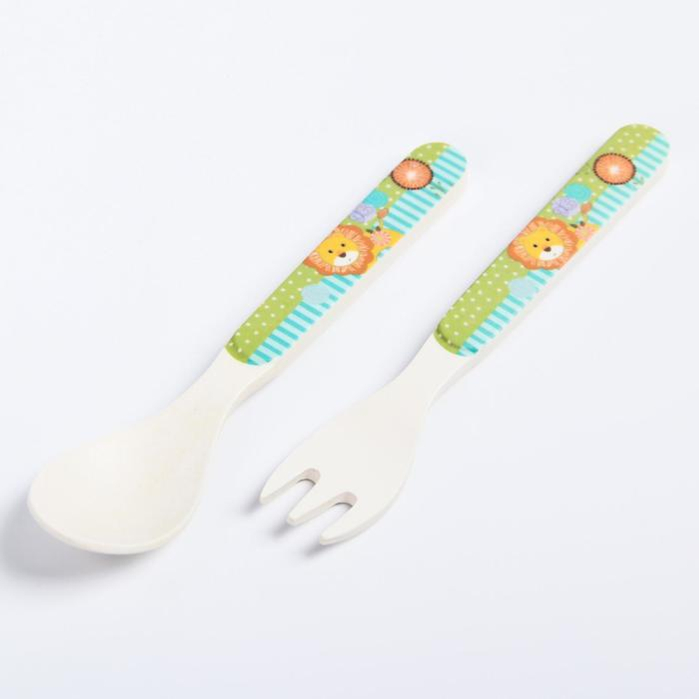 4611370 Набор детской бамбуковой посуды «Лёвушка», тарелка, миска, стакан, приборы, 5 предметов