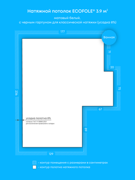Натяжные потолки: 3.9 м2, 1.7 м2