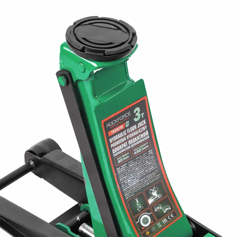 Домкрат подкатной гидравлический двухпоршневой 3т (h min 85мм, h max 430мм) RockForce RF-T830018 HT